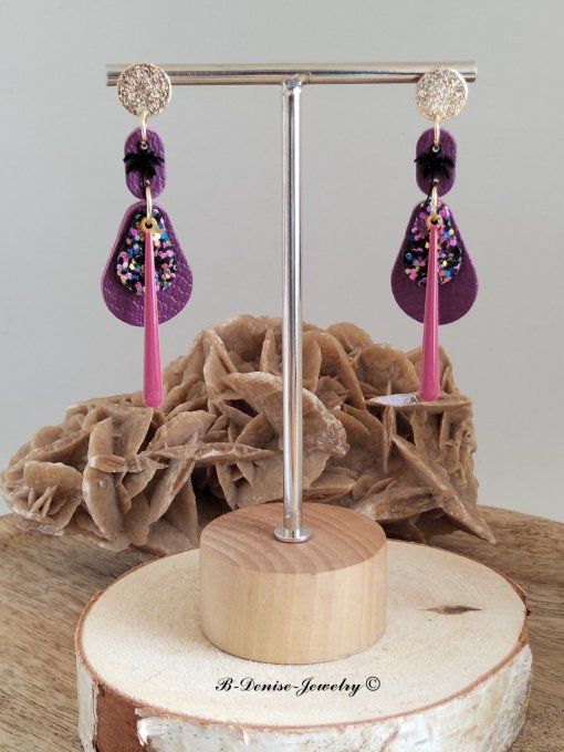 Original boucles d'oreilles Puce style martelé Cuivre Plaque Or 18KT !! TEARDROP !! En Cuir T6cm x 2