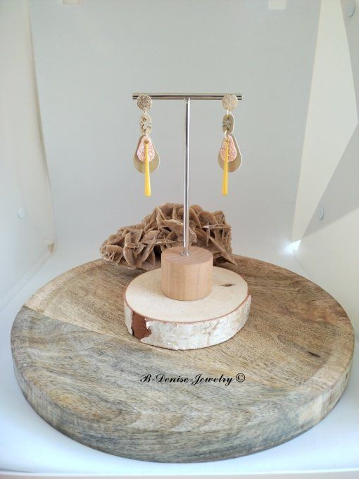 Original boucles d'oreilles Puce style martelé Cuivre Plaque Or 18KT !! TEARDROP !! En Cuir T6cm x 2