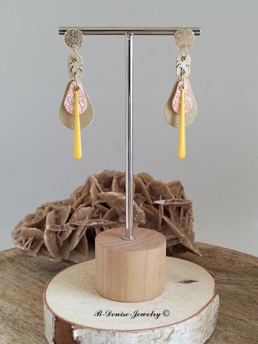 Original boucles d'oreilles Puce style martelé Cuivre Plaque Or 18KT !! TEARDROP !! En Cuir T6cm x 2