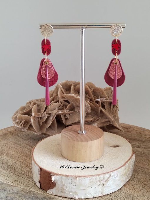 Original boucles d'oreilles Puce style martelé Cuivre Plaque Or 18KT !! TEARDROP !! En Cuir T6cm x 2