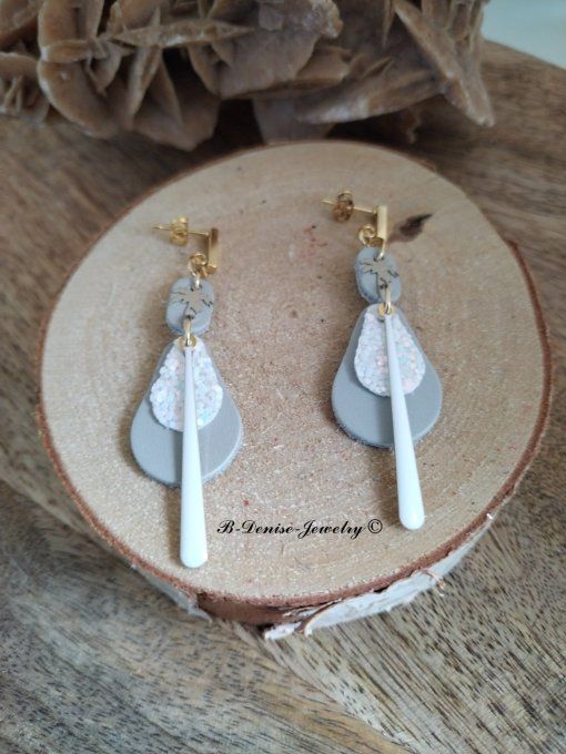 Original boucles d'oreilles Puce en Acier Inoxydable rectangle !! TEARDROP !! En Cuir T6cm x 2cm B-D