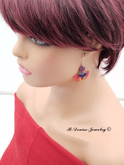 Boucles D’oreilles Artisanale !! DEMI TEARDROP !! en cuir véritable T:5cm x 3cm B-Denise Jewelry  - 