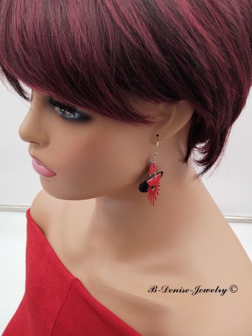 Boucles D’oreilles Artisanale !! DEMI TEARDROP !! en cuir véritable T:5cm x 3cm B-Denise Jewelry  - 