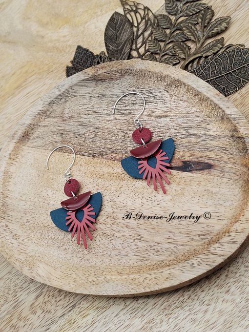 Boucles D’oreilles Artisanale !! DEMI TEARDROP !! en cuir véritable T:5cm x 3cm B-Denise Jewelry 