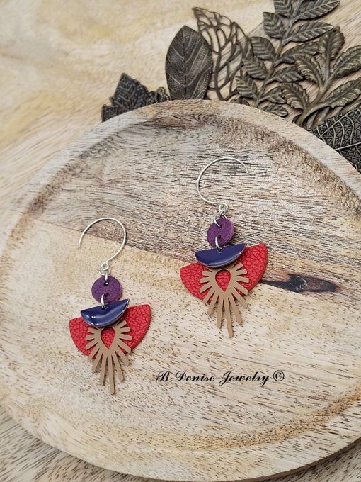 Boucles D’oreilles Artisanale !! DEMI TEARDROP !! en cuir véritable T:5cm x 3cm B-Denise Jewelry  - 