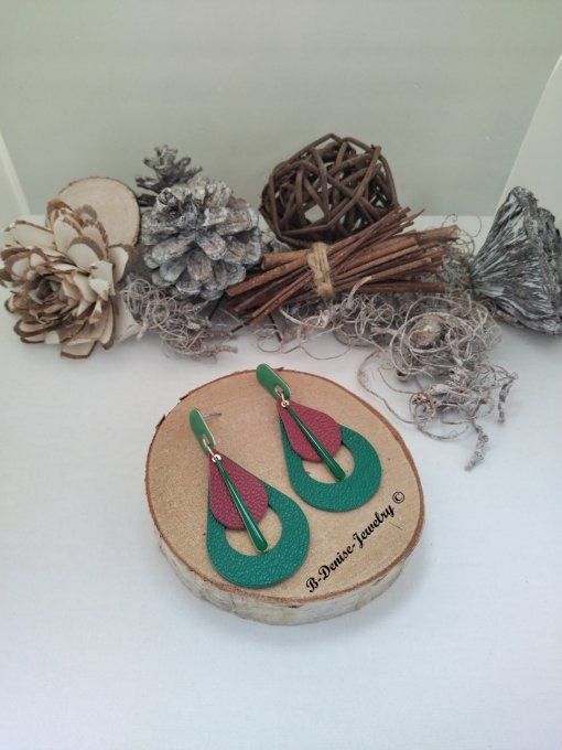 Original boucles Puce oval en résine !! TEARDROPS !! en cuir Rouge Vert T:6.5cm x 3.5cm so chic