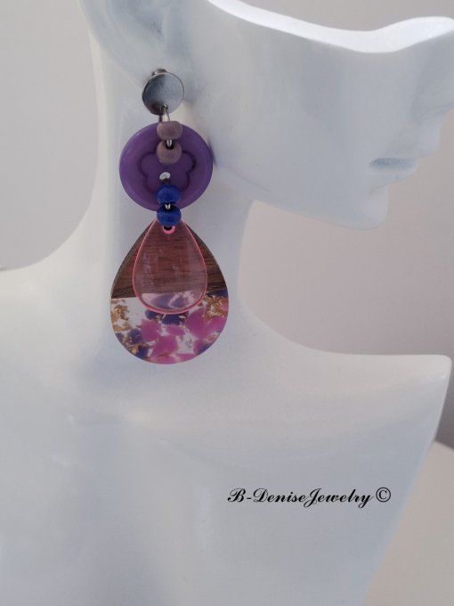 Boucles D'oreilles en Resin et bois !! TEARDROP ! T:6cm x 2.5cm Création artisanale b-denise-jewelry