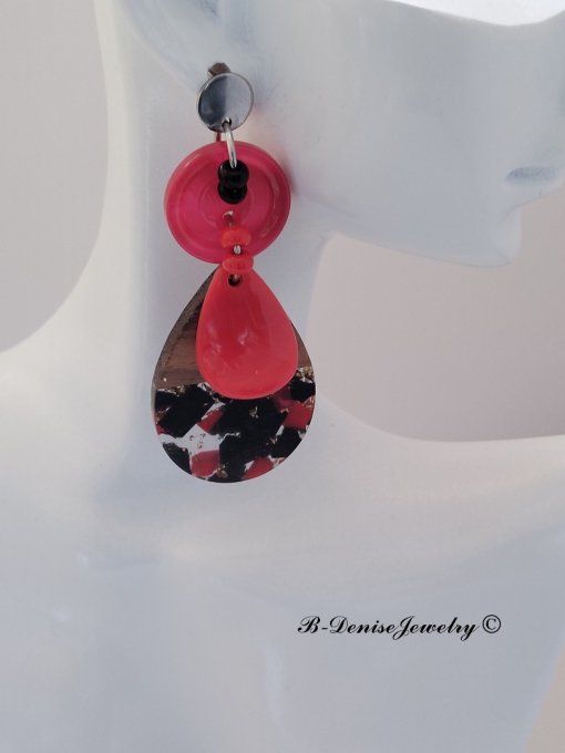 Boucles D'oreilles en Resin et bois !! TEARDROP ! T:6cm x 2.5cm Création artisanale b-denise-jewelry