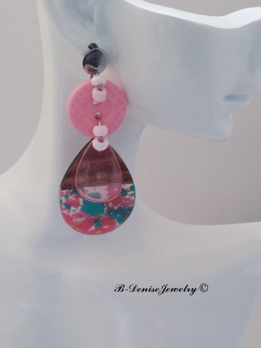 Boucles D'oreilles en Resin et bois !! TEARDROP ! T:6cm x 2.5cm Création artisanale b-denise-jewelry