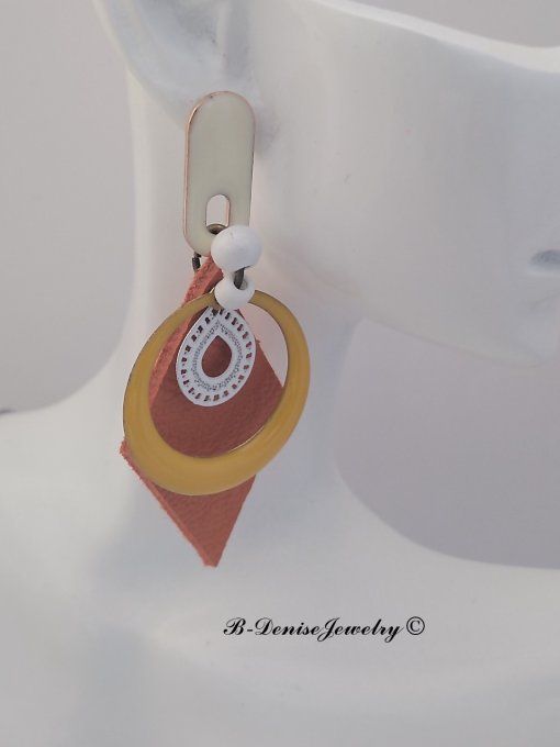 Original boucles d'oreilles Puce !!DIAMOND TEARDROP!! En Cuir Resine Emaille Orange Jaune T:6cm x 3