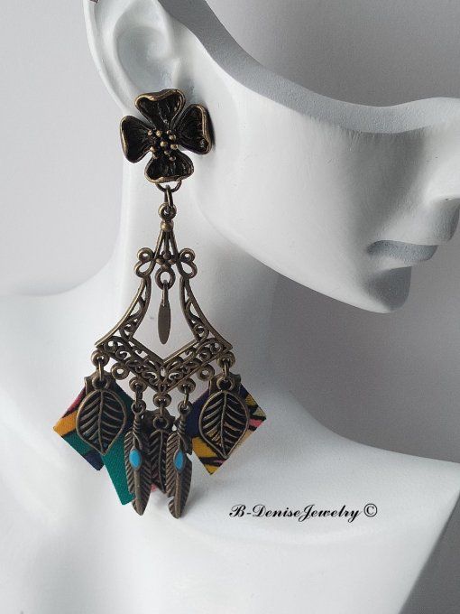 Originales boucles d’oreilles puce ethnic femme !!FLOWER CHANDELIER !! En Acier inoxydable Resine