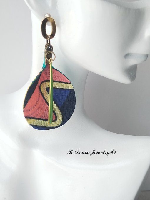 Originales boucles d’oreilles puce ethnic femme !! TULIPS !! En Acier inoxydable Résine et tissu wax